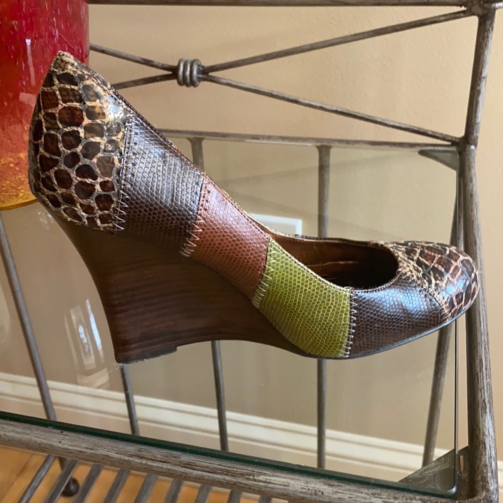 Colorful block wedge heels